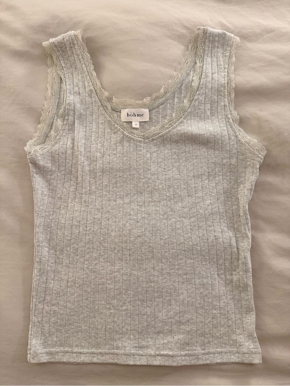 Böhme Lace-Trim Ribbed Tank Top - Light Gray